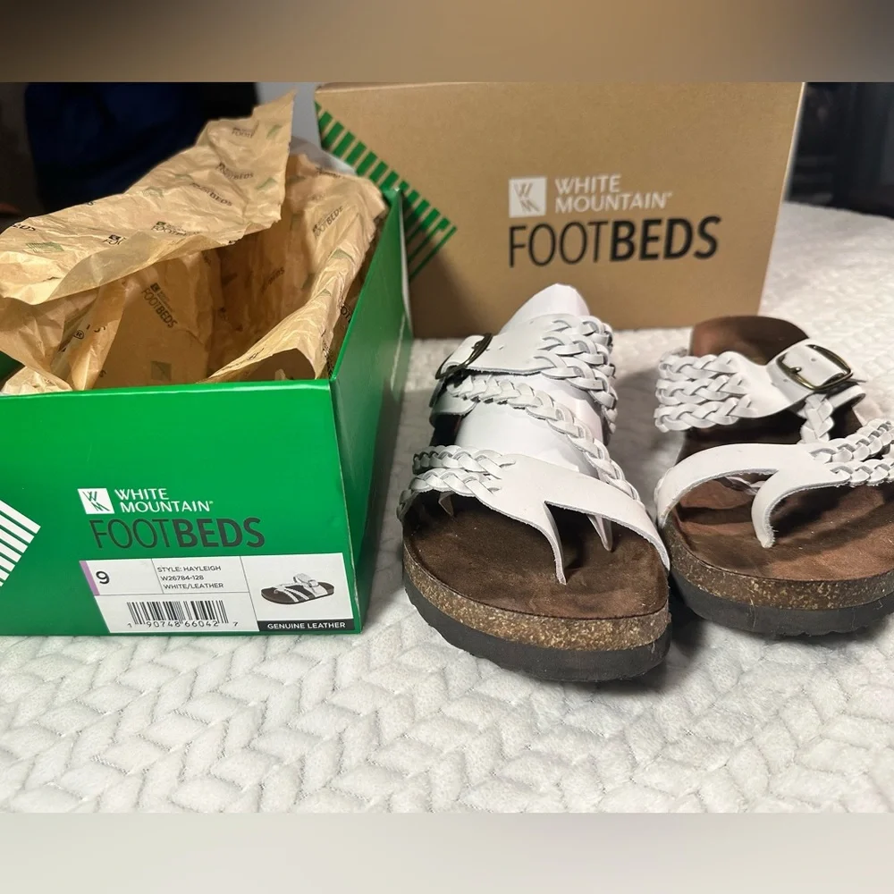 Women’s Genuine Leather Sandals- White and Brown - Picture 2 of 4